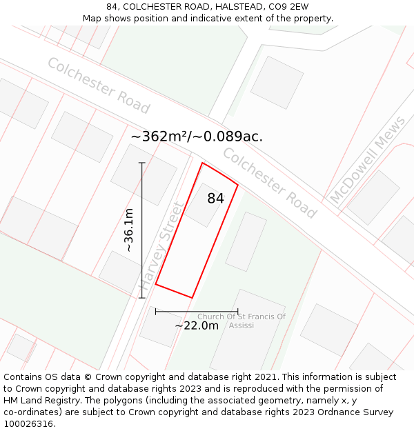 84, COLCHESTER ROAD, HALSTEAD, CO9 2EW: Plot and title map