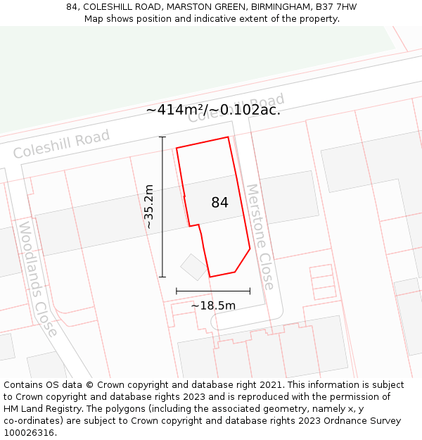 84, COLESHILL ROAD, MARSTON GREEN, BIRMINGHAM, B37 7HW: Plot and title map