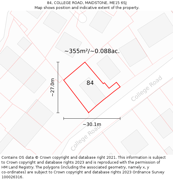 84, COLLEGE ROAD, MAIDSTONE, ME15 6SJ: Plot and title map