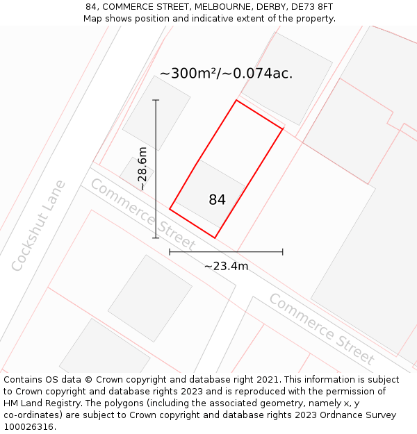 84, COMMERCE STREET, MELBOURNE, DERBY, DE73 8FT: Plot and title map