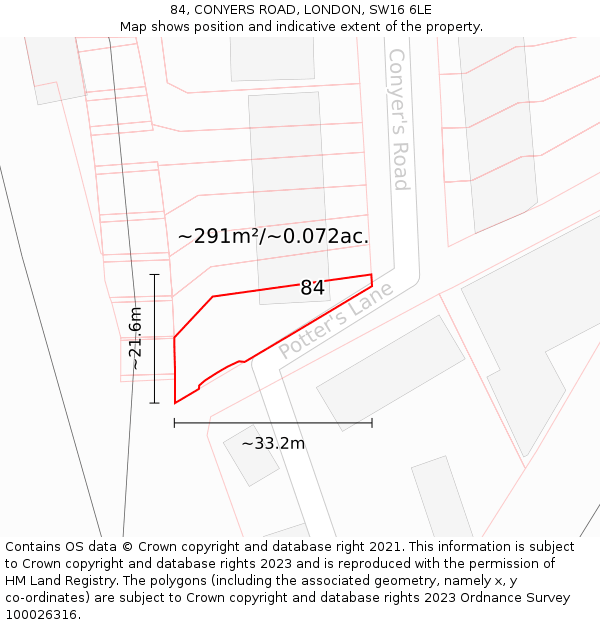 84, CONYERS ROAD, LONDON, SW16 6LE: Plot and title map