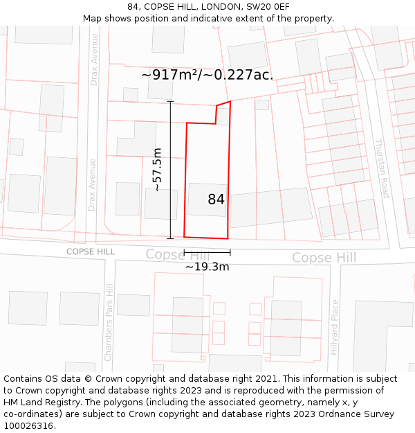 84, COPSE HILL, LONDON, SW20 0EF: Plot and title map