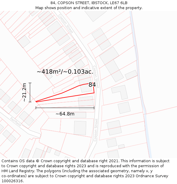 84, COPSON STREET, IBSTOCK, LE67 6LB: Plot and title map