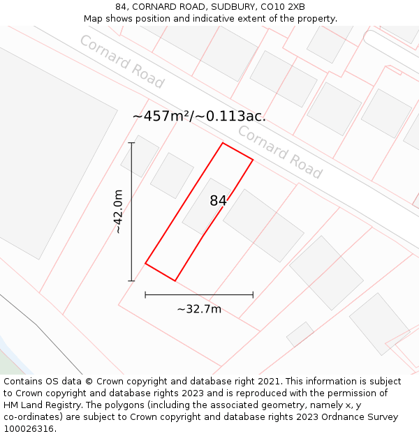 84, CORNARD ROAD, SUDBURY, CO10 2XB: Plot and title map