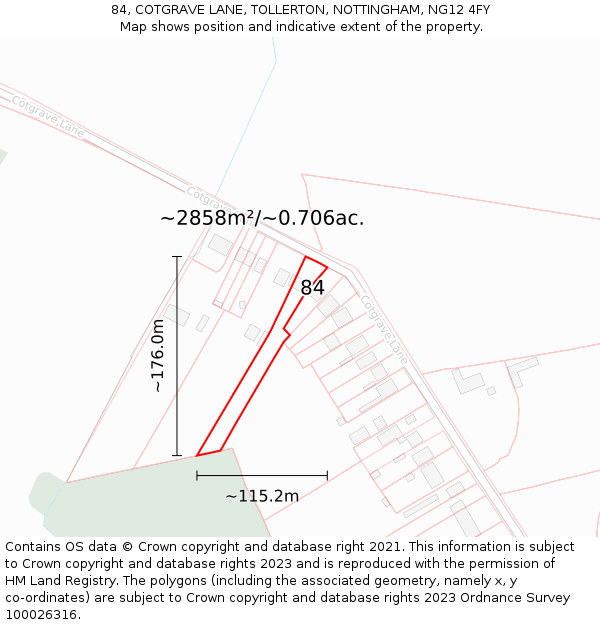 84, COTGRAVE LANE, TOLLERTON, NOTTINGHAM, NG12 4FY: Plot and title map