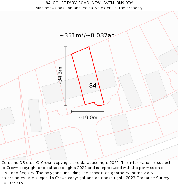 84, COURT FARM ROAD, NEWHAVEN, BN9 9DY: Plot and title map