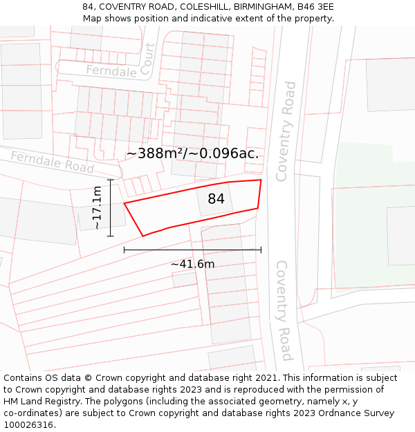 84, COVENTRY ROAD, COLESHILL, BIRMINGHAM, B46 3EE: Plot and title map