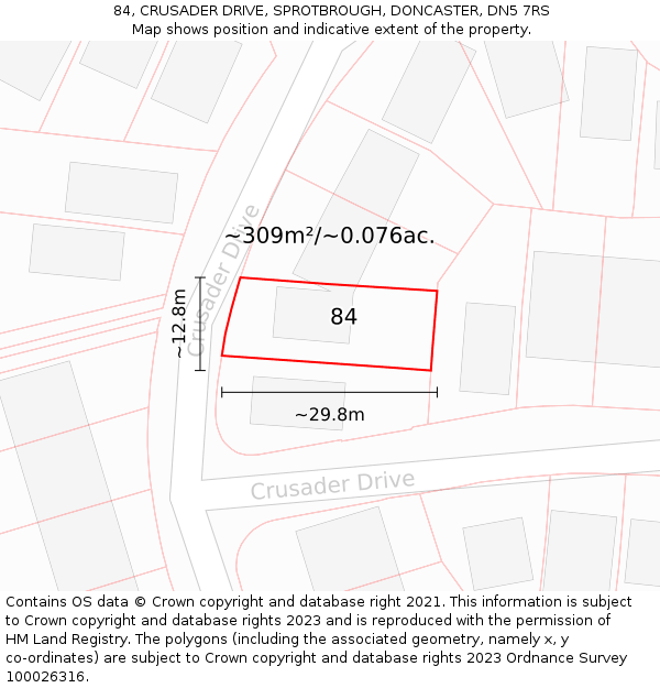 84, CRUSADER DRIVE, SPROTBROUGH, DONCASTER, DN5 7RS: Plot and title map