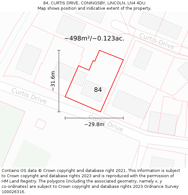 84, CURTIS DRIVE, CONINGSBY, LINCOLN, LN4 4DU: Plot and title map