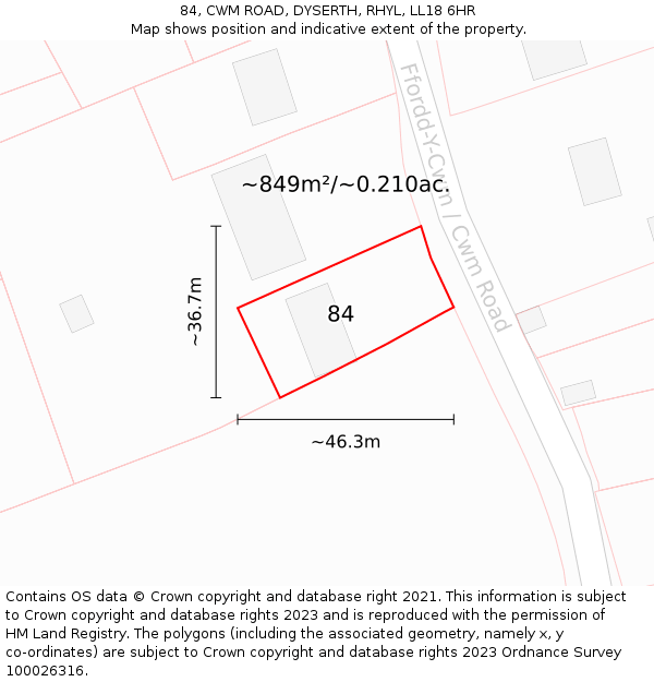 84, CWM ROAD, DYSERTH, RHYL, LL18 6HR: Plot and title map