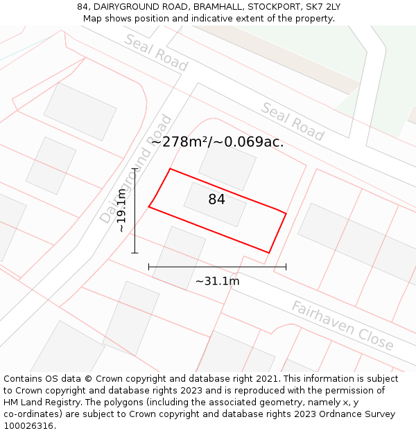 84, DAIRYGROUND ROAD, BRAMHALL, STOCKPORT, SK7 2LY: Plot and title map