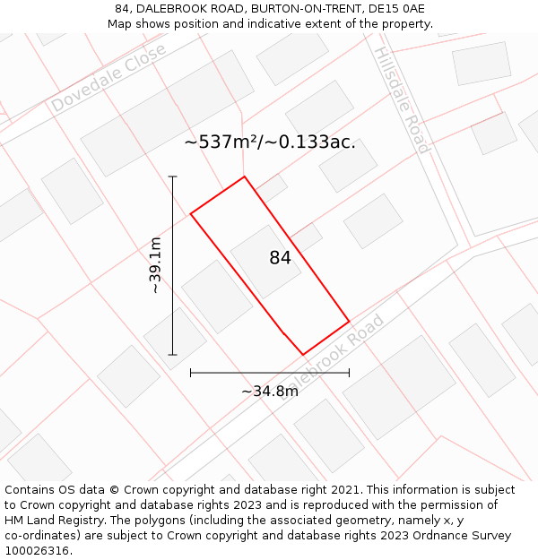 84, DALEBROOK ROAD, BURTON-ON-TRENT, DE15 0AE: Plot and title map