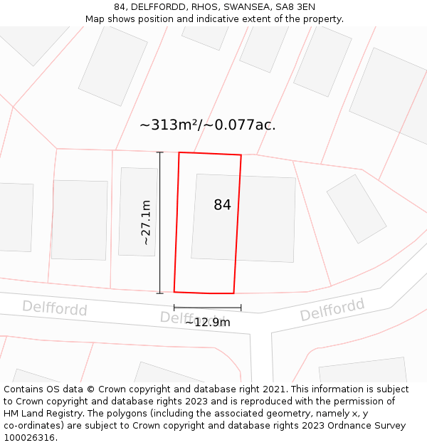 84, DELFFORDD, RHOS, SWANSEA, SA8 3EN: Plot and title map