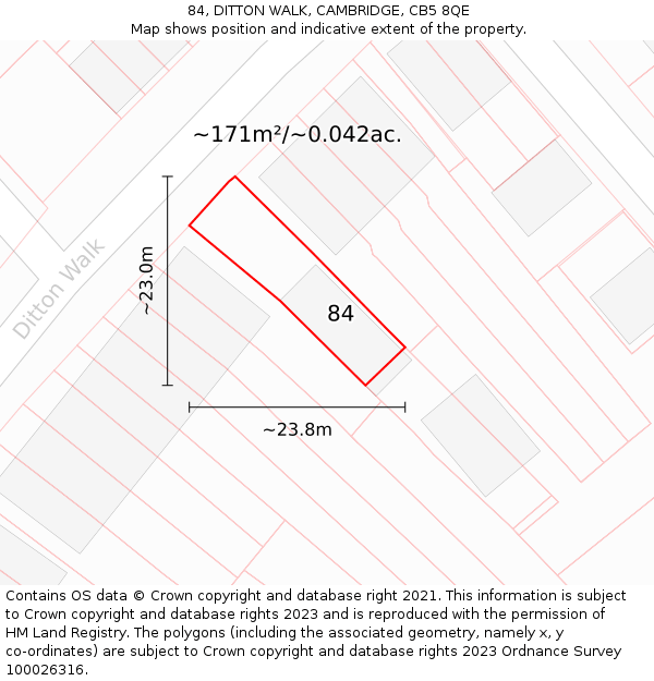 84, DITTON WALK, CAMBRIDGE, CB5 8QE: Plot and title map