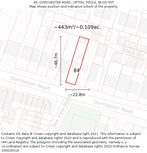 84, DORCHESTER ROAD, UPTON, POOLE, BH16 5NT: Plot and title map