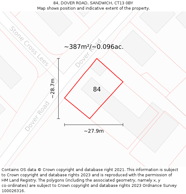84, DOVER ROAD, SANDWICH, CT13 0BY: Plot and title map