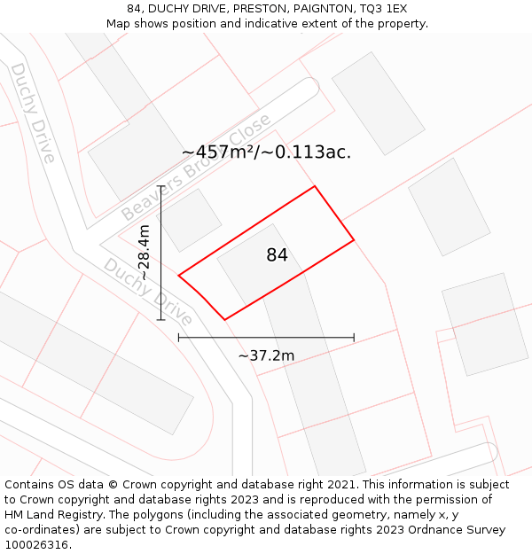 84, DUCHY DRIVE, PRESTON, PAIGNTON, TQ3 1EX: Plot and title map