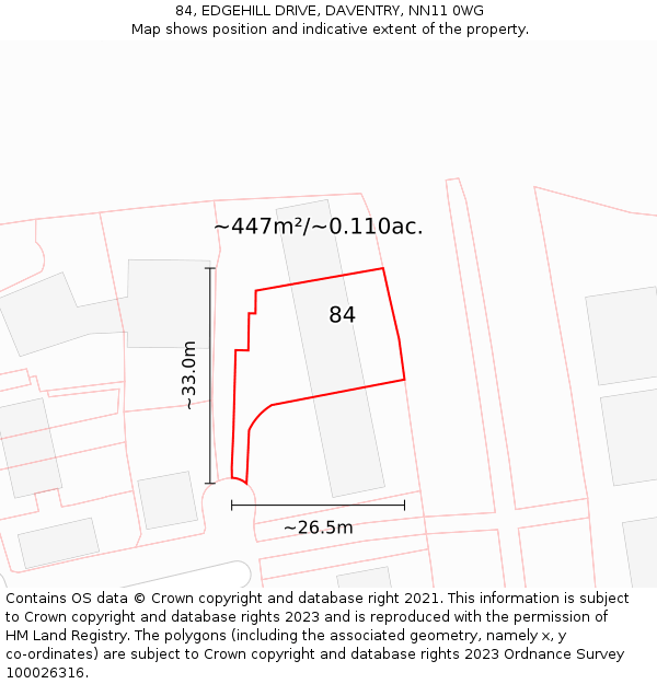 84, EDGEHILL DRIVE, DAVENTRY, NN11 0WG: Plot and title map