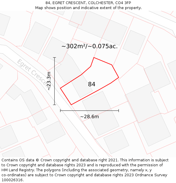 84, EGRET CRESCENT, COLCHESTER, CO4 3FP: Plot and title map