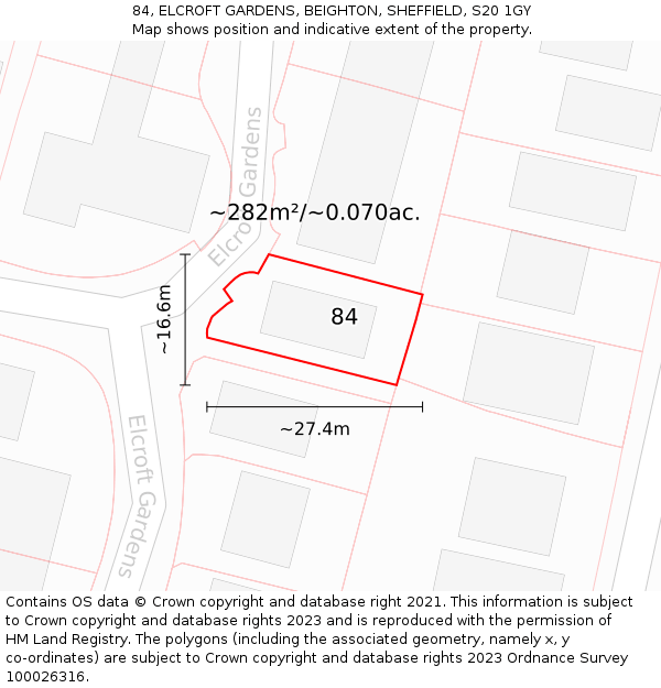 84, ELCROFT GARDENS, BEIGHTON, SHEFFIELD, S20 1GY: Plot and title map