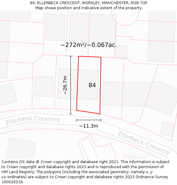 84, ELLERBECK CRESCENT, WORSLEY, MANCHESTER, M28 7GP: Plot and title map