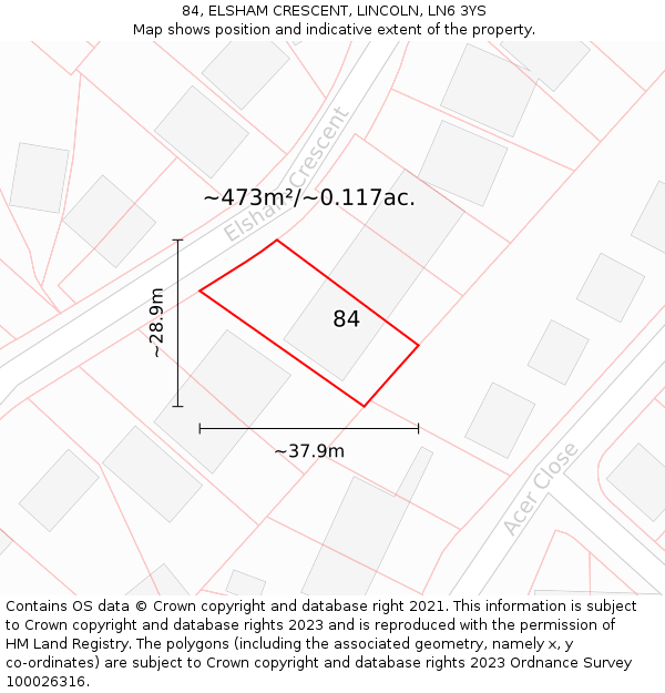 84, ELSHAM CRESCENT, LINCOLN, LN6 3YS: Plot and title map