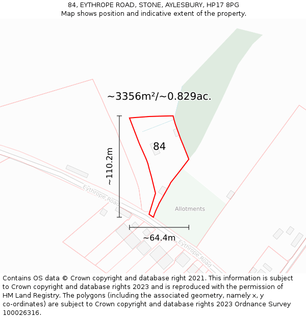 84, EYTHROPE ROAD, STONE, AYLESBURY, HP17 8PG: Plot and title map