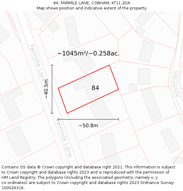 84, FAIRMILE LANE, COBHAM, KT11 2DA: Plot and title map