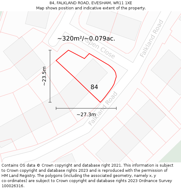 84, FALKLAND ROAD, EVESHAM, WR11 1XE: Plot and title map