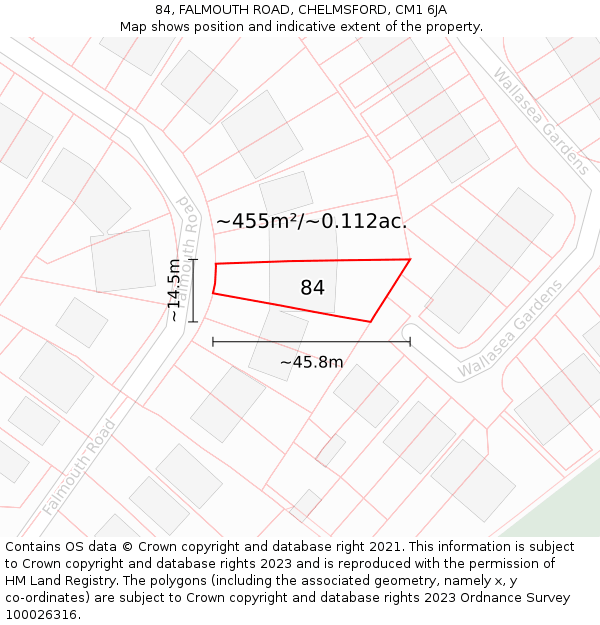 84, FALMOUTH ROAD, CHELMSFORD, CM1 6JA: Plot and title map