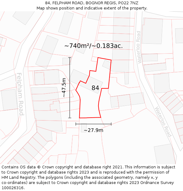 84, FELPHAM ROAD, BOGNOR REGIS, PO22 7NZ: Plot and title map