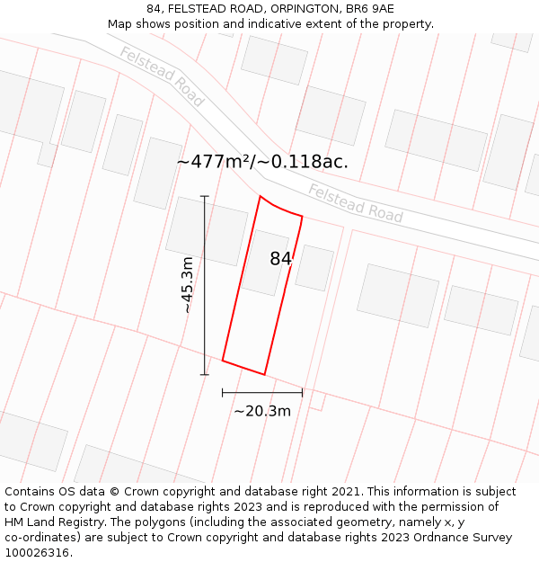 84, FELSTEAD ROAD, ORPINGTON, BR6 9AE: Plot and title map