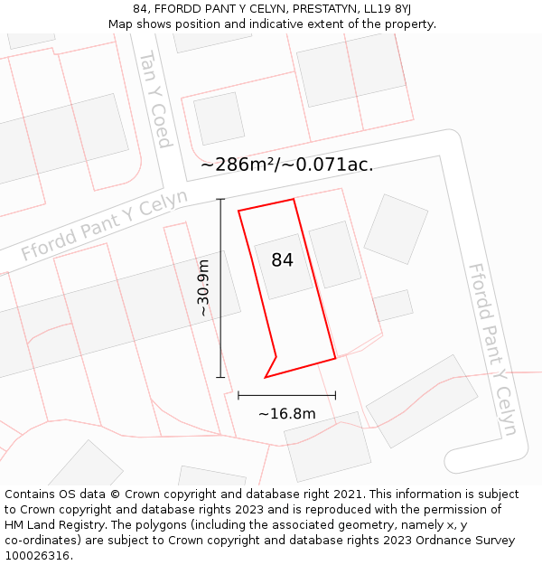 84, FFORDD PANT Y CELYN, PRESTATYN, LL19 8YJ: Plot and title map