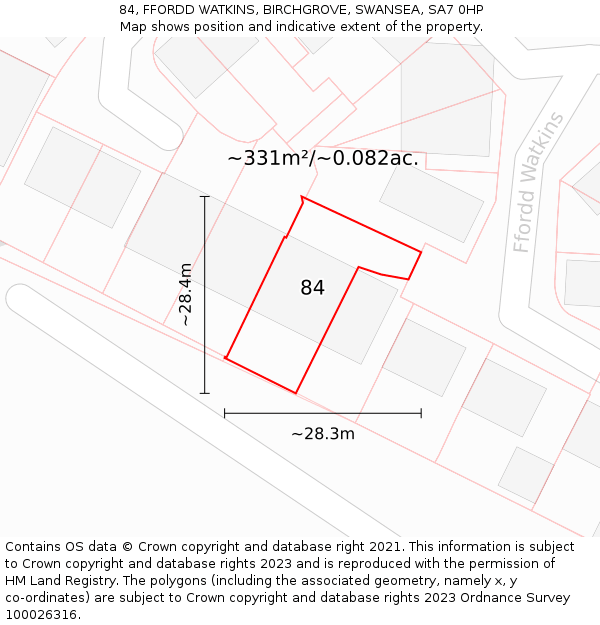 84, FFORDD WATKINS, BIRCHGROVE, SWANSEA, SA7 0HP: Plot and title map