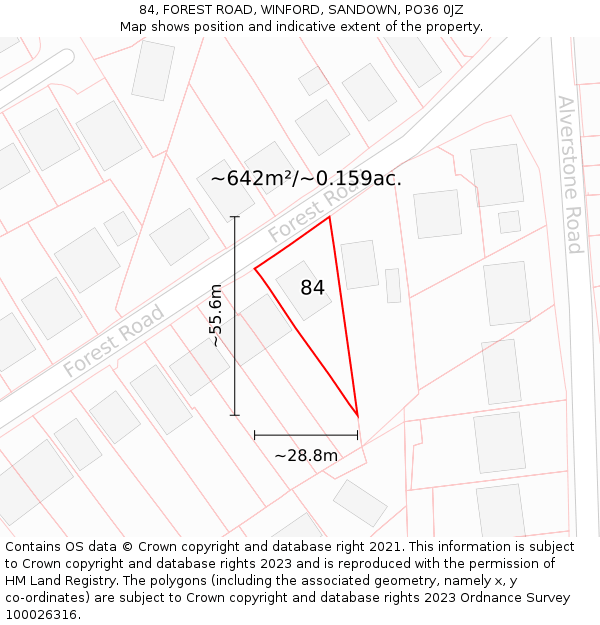 84, FOREST ROAD, WINFORD, SANDOWN, PO36 0JZ: Plot and title map