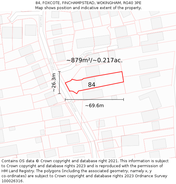 84, FOXCOTE, FINCHAMPSTEAD, WOKINGHAM, RG40 3PE: Plot and title map