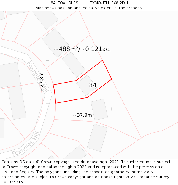 84, FOXHOLES HILL, EXMOUTH, EX8 2DH: Plot and title map