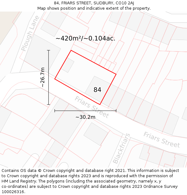 84, FRIARS STREET, SUDBURY, CO10 2AJ: Plot and title map