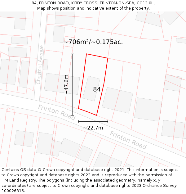 84, FRINTON ROAD, KIRBY CROSS, FRINTON-ON-SEA, CO13 0HJ: Plot and title map