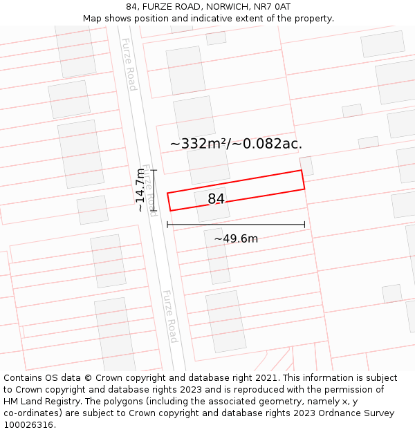 84, FURZE ROAD, NORWICH, NR7 0AT: Plot and title map