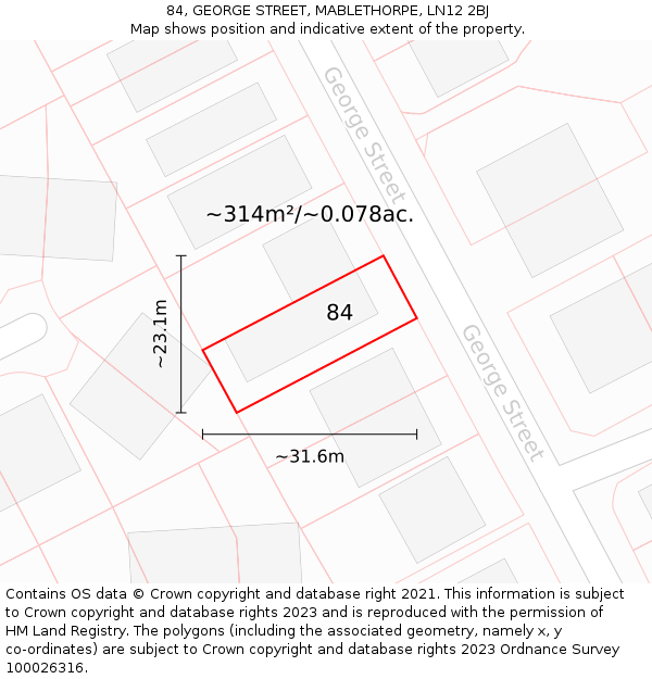 84, GEORGE STREET, MABLETHORPE, LN12 2BJ: Plot and title map