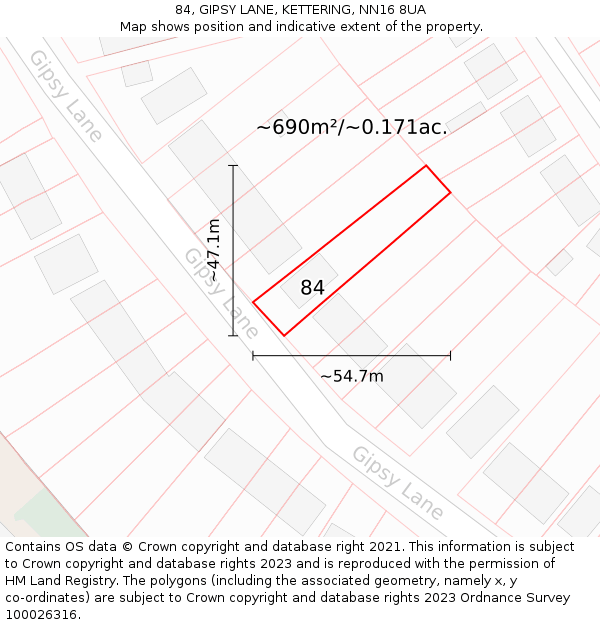 84, GIPSY LANE, KETTERING, NN16 8UA: Plot and title map