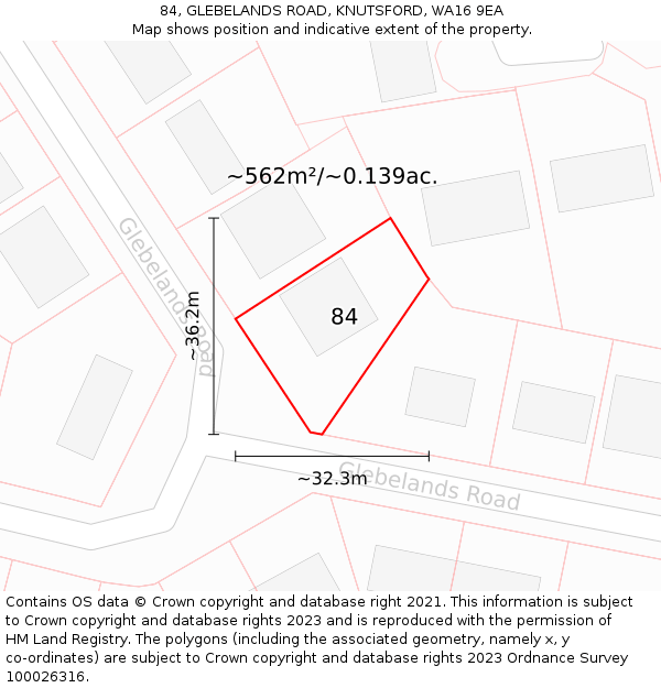 84, GLEBELANDS ROAD, KNUTSFORD, WA16 9EA: Plot and title map