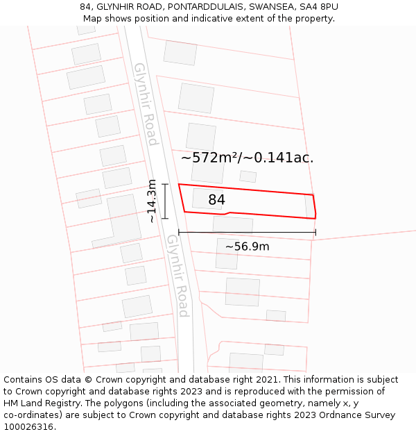 84, GLYNHIR ROAD, PONTARDDULAIS, SWANSEA, SA4 8PU: Plot and title map