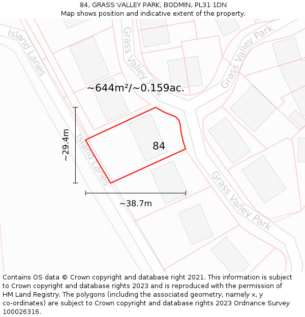 84, GRASS VALLEY PARK, BODMIN, PL31 1DN: Plot and title map