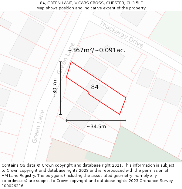 84, GREEN LANE, VICARS CROSS, CHESTER, CH3 5LE: Plot and title map