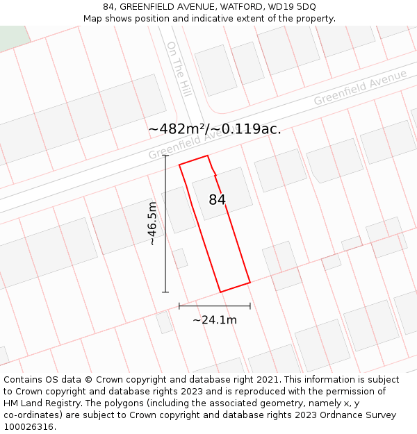 84, GREENFIELD AVENUE, WATFORD, WD19 5DQ: Plot and title map