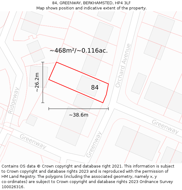 84, GREENWAY, BERKHAMSTED, HP4 3LF: Plot and title map