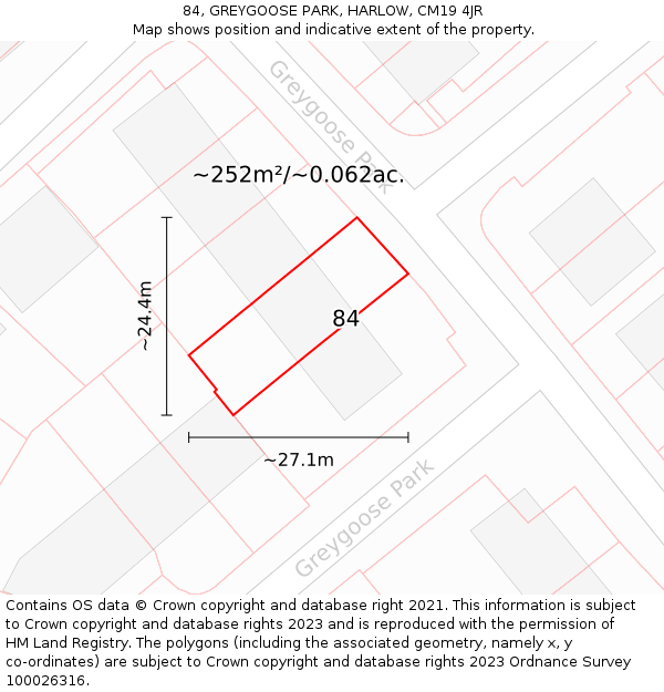 84, GREYGOOSE PARK, HARLOW, CM19 4JR: Plot and title map