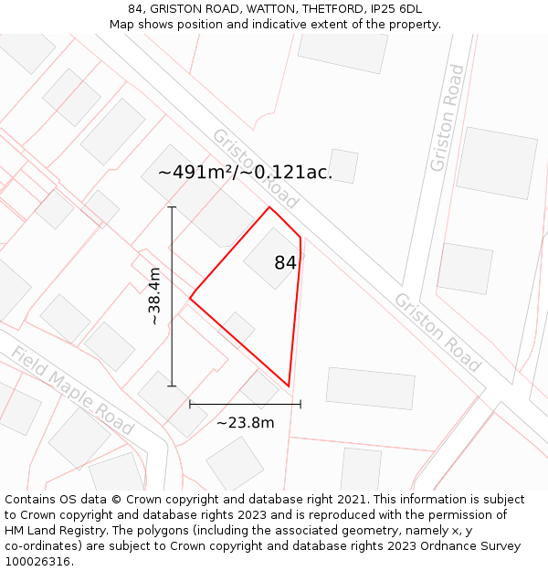 84, GRISTON ROAD, WATTON, THETFORD, IP25 6DL: Plot and title map